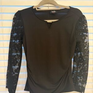 Bebe Black Embellished Fitted Long Sleeve Blouse